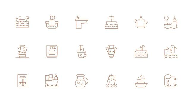 Vessel Icon Set with 18 Minimal Line Graphics Minimal Icon Set for Interface Projects vector