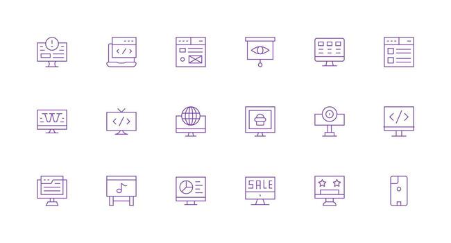 Screen Design Icons featuring 18 in Minimal Line Style Essential Icon Set for Teams vector