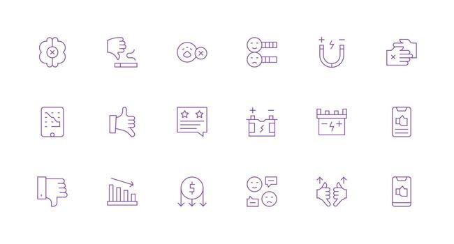 mínimo línea íconos desde negativo conjunto con 18 vectores plano icono conjunto