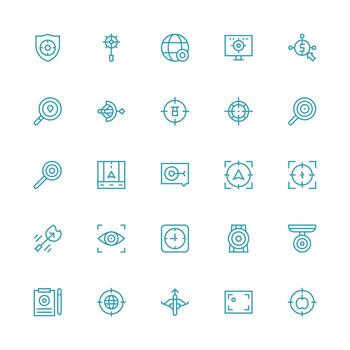 medio carrera contorno íconos desde objetivo conjunto con 25 vectores digital icono colección