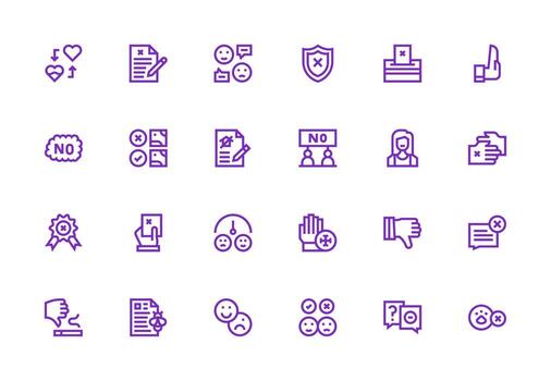 Disapproval Visual Pack containing 24 Thick Line Line Icons Flexible Icon System for Web Interfaces vector