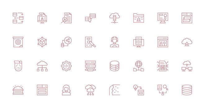 32 Thin Line Style Icons from Database Collection Complete Icon Bundle for Web Design vector