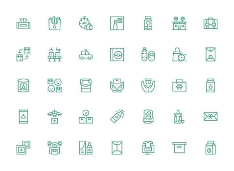 Regular Clean Line Style Package Icons with 35 Vectors Complete Icon Bundle for Web Design