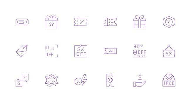 18 Minimal Line Icons for Voucher Graphics Simplified Icon Pack for Visual Tools vector
