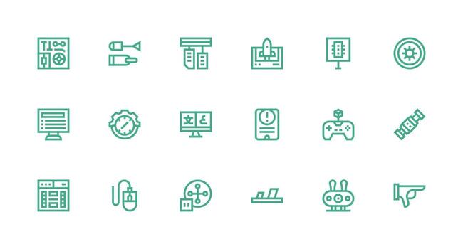 Interface featuring 18 Icons in Strong Stroke Line Design Professional Icon Pack for Development Work vector