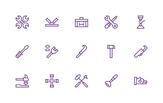 Regular Line Style Wrench Icons with 15 Vectors Flat Icon Set