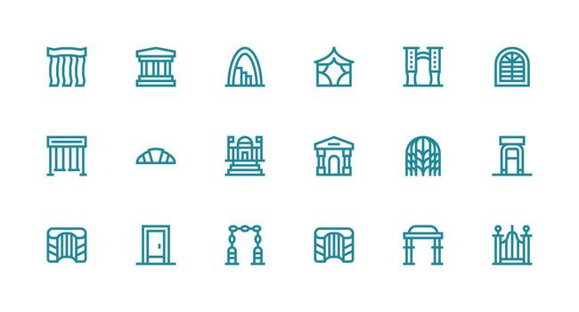 Archway Icon Set with 18 Strong Stroke Line Graphics Versatile Icon Collection for Designers vector