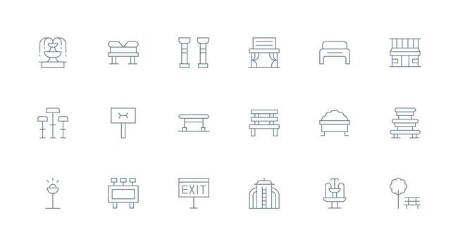 Public Space Set with 18 Minimal Line Icons Well-Structured Icons for Creative Use vector