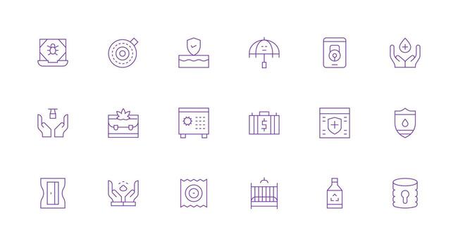 18 Icons for Safe in Minimal Line Format Clean Icon Collection for Web Use vector