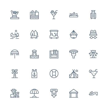 25 Medium Stroke Outline Style Icons from Vacation Collection Flexible Icon System for Web Interfaces vector