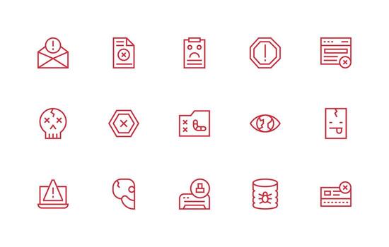 15 regular línea estilo íconos desde error mensaje colección escalable íconos para todas temas vector