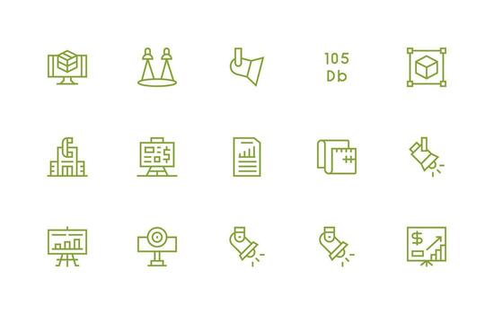 Projection Set with 15 Regular Line Icons Flat Icon Set vector
