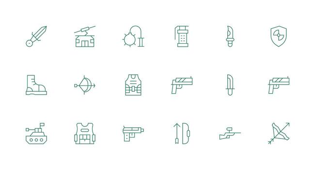 Tactical Icon Set with 18 Minimal Line Graphics UI-Ready Icon Collection vector
