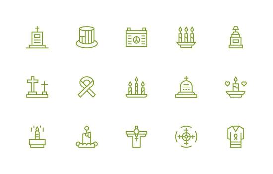 Memorial Design Icons featuring 15 in Regular Line Style Icons Built for Visual Consistency Pack vector