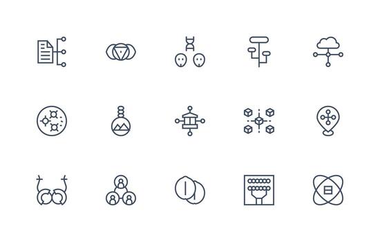 Linked featuring 15 Icons in Regular Line Design Creative Icon Set vector