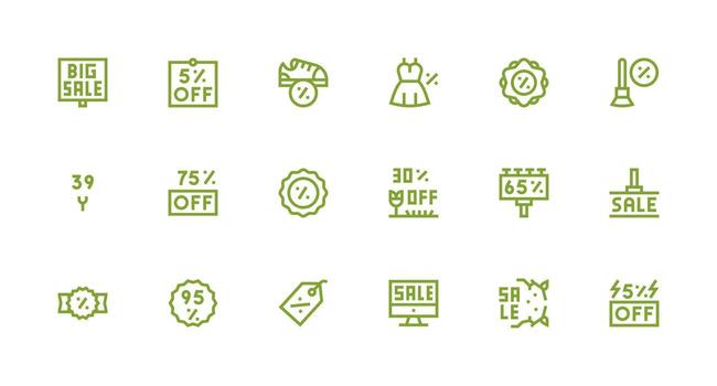 Clearance Sale Icon Set with 18 Strong Stroke Line Graphics User Interface Icons for Digital Products vector
