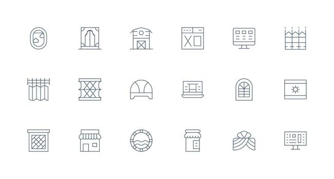 Window Design Icons featuring 18 in Minimal Line Style Icon Pack for Various Themes vector
