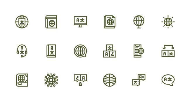 Multilingual featuring 18 Icons in Strong Stroke Line Design Customizable Icon Series for Mobile Screens vector