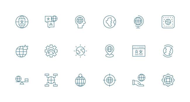 18 mínimo línea íconos para internacionalización gráficos limpiar icono colección para web utilizar vector