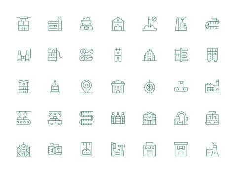 ligero línea íconos desde fábrica conjunto con 35 vectores mínimo icono conjunto para interfaz proyectos