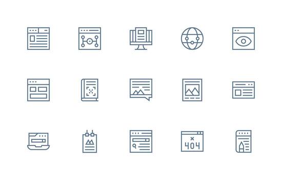 15 página web íconos en regular línea estético claro y conciso icono conjunto colección vector