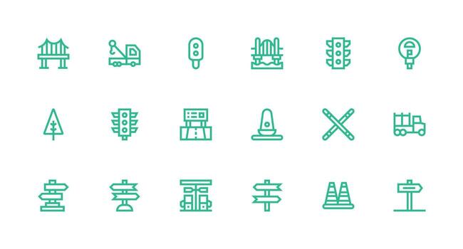 Road Design Icons featuring 18 in Strong Stroke Line Style Well-Structured Icons for Creative Use vector