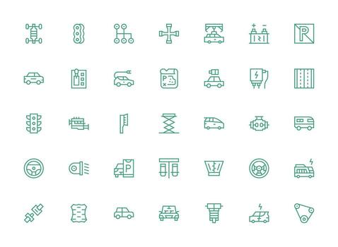 Automobile Icon Set with 35 Regular Clean Line Graphics Outline Icon Pack vector