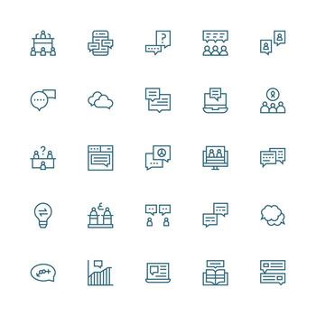 Discussion Icon Set with 25 Medium Stroke Outline Graphics Flat Icon Set vector
