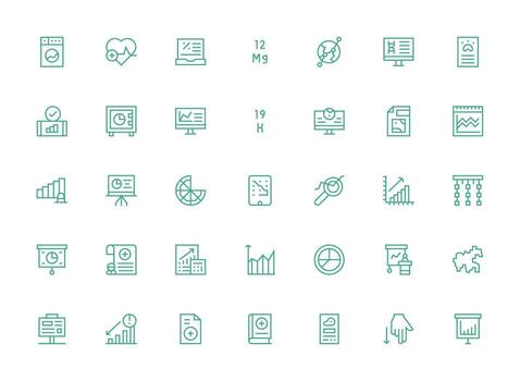 Chart including 35 Regular Clean Line Illustrations Well-Structured Icons for Creative Use vector