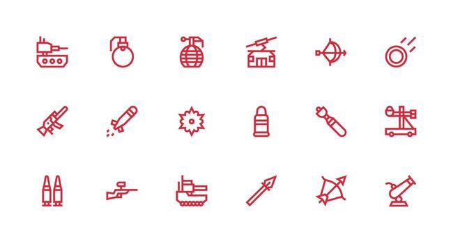 Projectile Set with 18 Strong Stroke Line Icons Complete Icon Bundle for Web Design vector