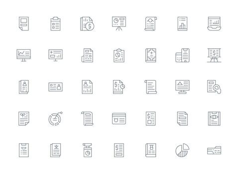 35 Icons for Summary in Light Line Format Minimal Icon Pack vector
