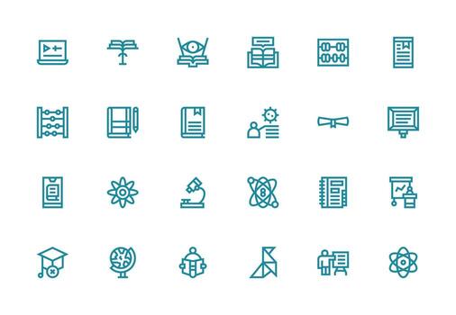 aprendizaje presentando 24 íconos en grueso línea línea diseño escalable íconos para multiplataforma interfaces vector