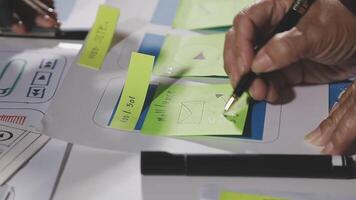 uma pessoa é escrevendo em pegajoso notas em uma branco mesa video