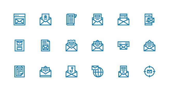 Newsletter Icon Collection with 18 Strong Stroke Line Designs Neat Icon Set vector