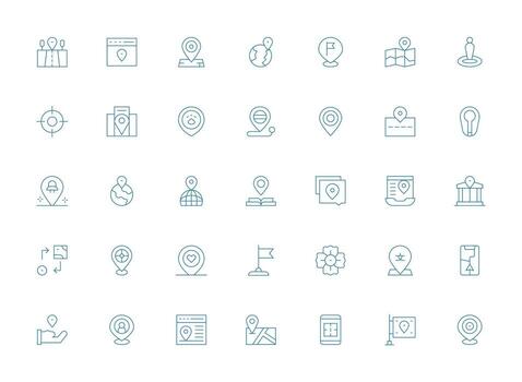 Coordinates Set with 35 Light Line Icons Clear and Concise Icon Set Collection vector