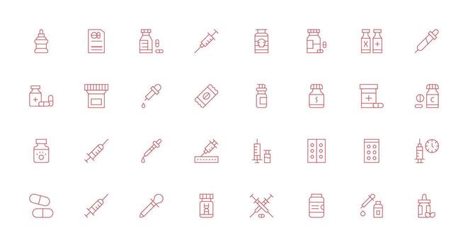 Dosis conjunto con 32 Delgado línea íconos universal icono paquete vector