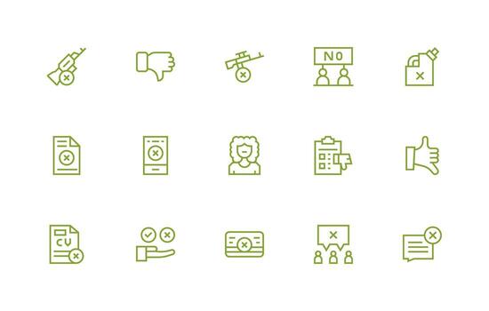 Refusal Icon Set with 15 Regular Line Graphics Scalable Icons for Cross-Platform Interfaces vector