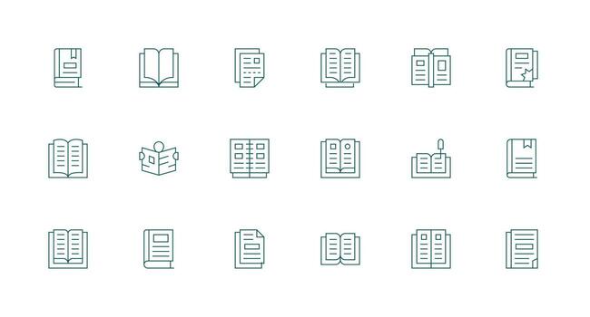 paginas icono colección con 18 mínimo línea diseños agudo íconos para presentaciones vector