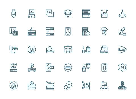 35 Icons for Data Transfer in Regular Clean Line Format Flat Icon Set vector