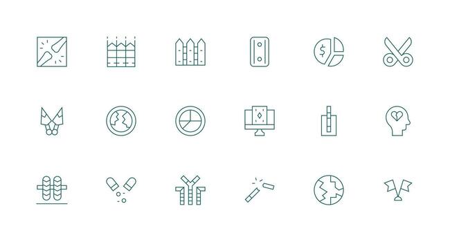 división diseño íconos presentando 18 en mínimo línea estilo claro y conciso icono conjunto colección vector