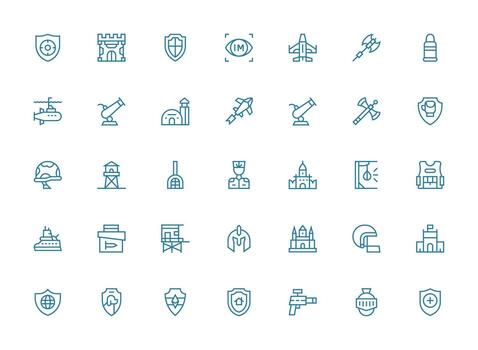 35 íconos para defensa en regular limpiar línea formato multi-estilo íconos para creativo proyectos vector