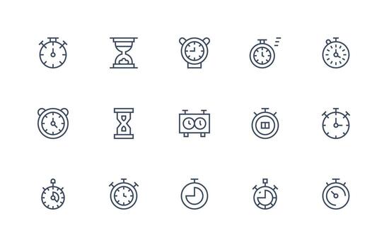 15 Elapsed Time Icons in Regular Line Aesthetic Minimal Icon Set for Interface Projects vector