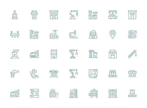 35 íconos para fábrica en ligero línea formato claro y conciso icono conjunto colección vector