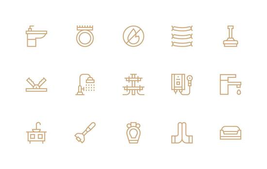 15 Regular Line Style Icons from Plumbing Collection Multi-Style Icons for Creative Projects vector