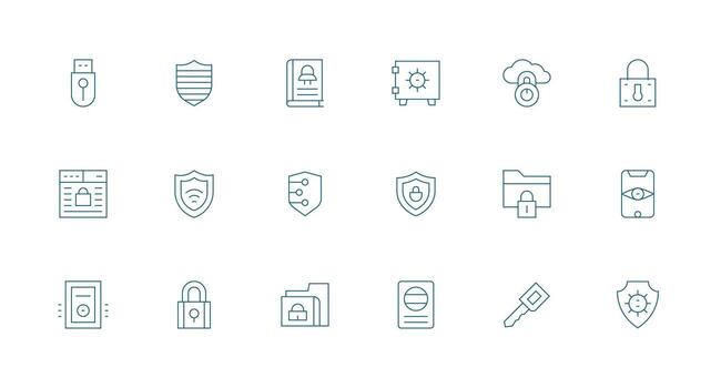 18 mínimo línea íconos para cifrado gráficos organizado paquete para proyecto bienes vector