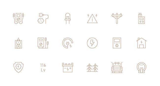 Voltage Icon Set with 18 Minimal Line Graphics Icon Pack vector