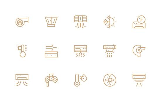 Hvac Icon Set with 15 Regular Line Graphics Neat Icon Set vector