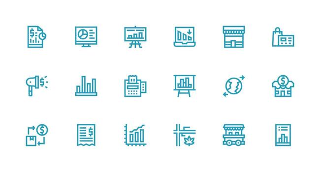 Sales Icon Set with 18 Strong Stroke Line Graphics Lightweight Icon Series for Fast Prototypes vector
