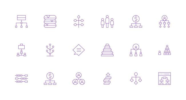 Hierarchy Set with 18 Minimal Line Icons Responsive Icon Set for Flexible Layouts vector