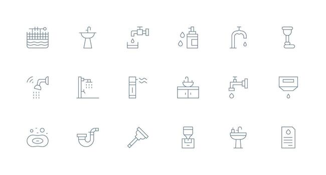 Faucet Visual Pack containing 18 Minimal Line Icons Well-Structured Icons for Creative Use vector